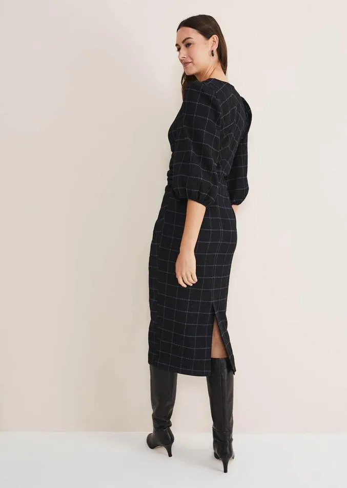 Addison Check Ruched Dress Blackblue Women Phase Eight Dresses