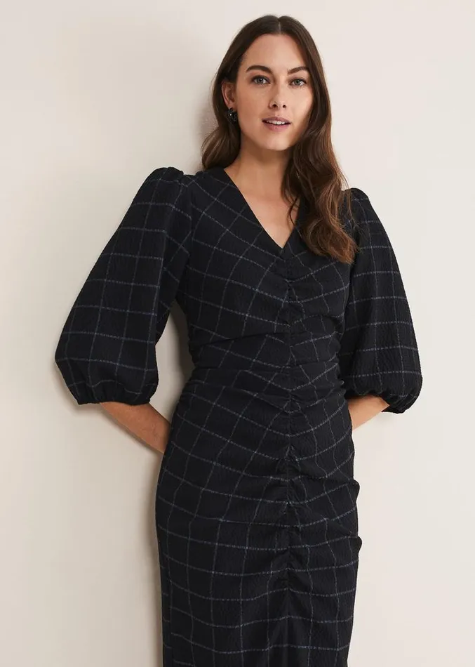 Addison Check Ruched Dress Blackblue Women Phase Eight Dresses