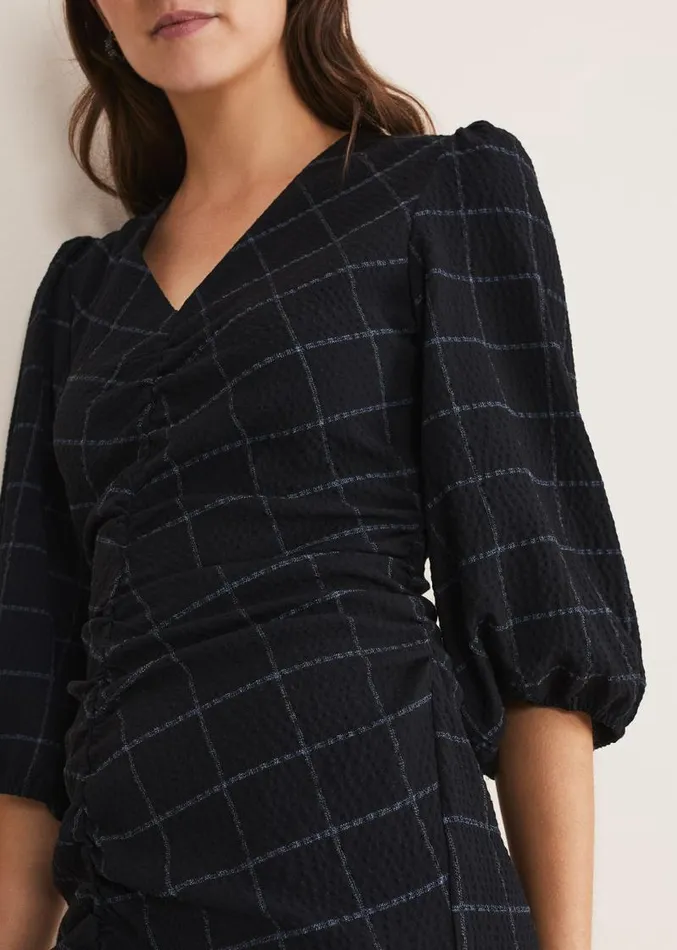 Addison Check Ruched Dress Blackblue Women Phase Eight Dresses