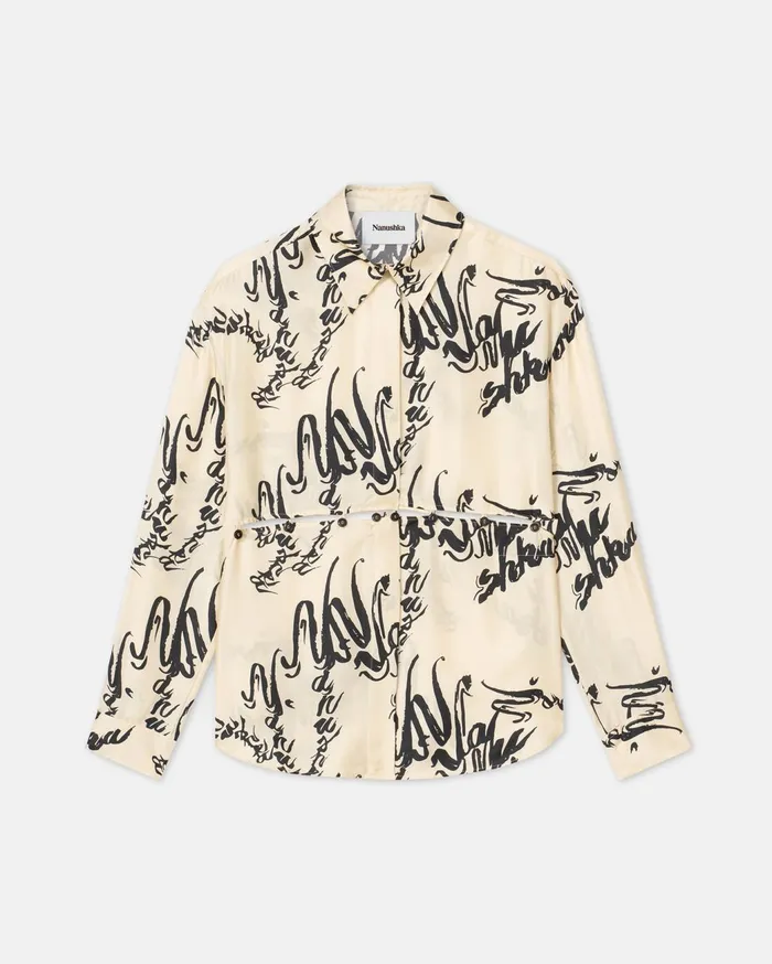 Adelie Sale Printed SilkTwill Shirt Creme Women Nanushka Shirts and Blouses