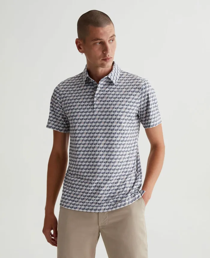 AG Jeans Polos Men Bryce Polo ACCENT CUBES LIGHT GREY MULTI