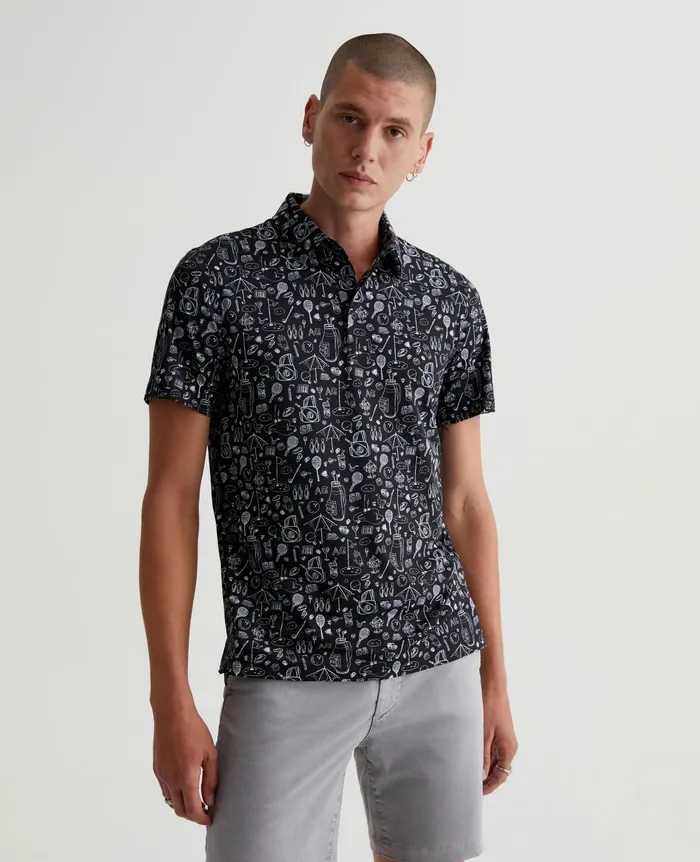 AG Jeans Polos Men Bryce Polo SPORTS DOODLE BLACK