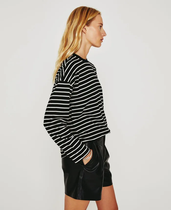 AG Jeans Tees and Tanks Women Fay LS Crew TRUE BLACKIVORY DUST