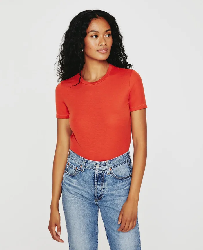 AG Jeans Tees and Tanks Women Gray Boy Tee TERRA COTTA