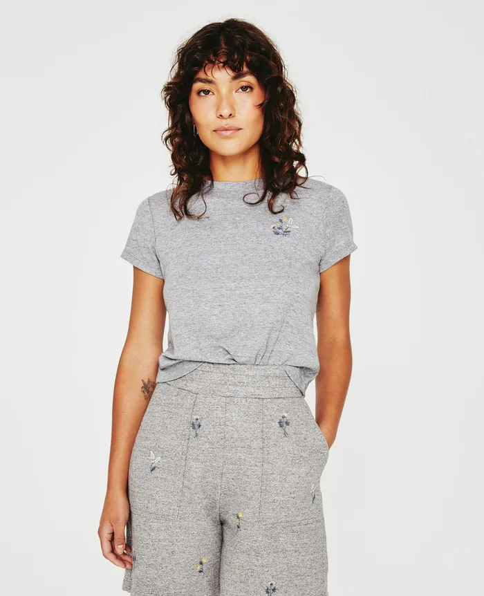 AG Jeans Tees and Tanks Women Sadie Crew EB FLOWER STAMP HEATHER GREY AG Jeans Tees and Tanks Women Sadie Crew EB FLOWER STAMP HEATHER GREY