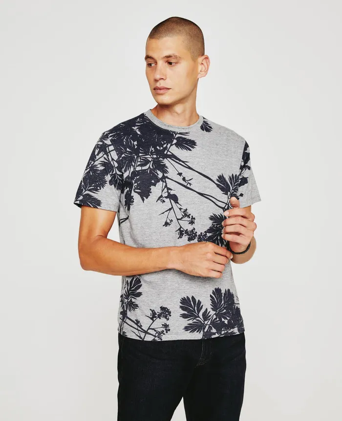 AG Jeans Tees Men Bryce Crew BOLD FLOWER HEATHER GREY MULTI