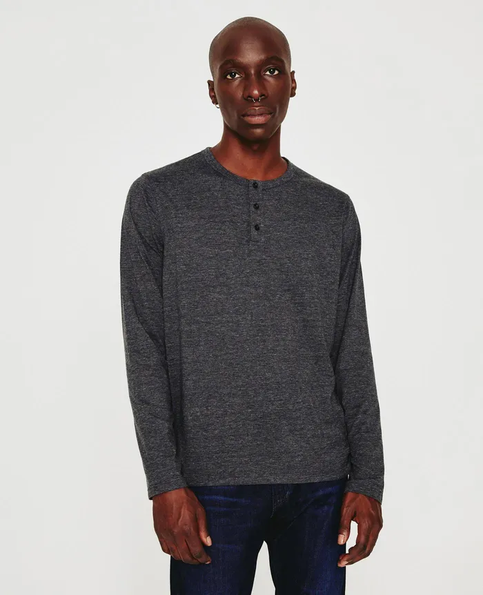 AG Jeans Tees Men Bryce Long Sleeve Henley HEATHER CHARCOAL