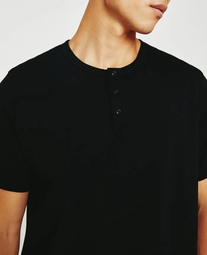 AG Jeans Tees Men Bryce Short Sleeve Henley TRUE BLACK