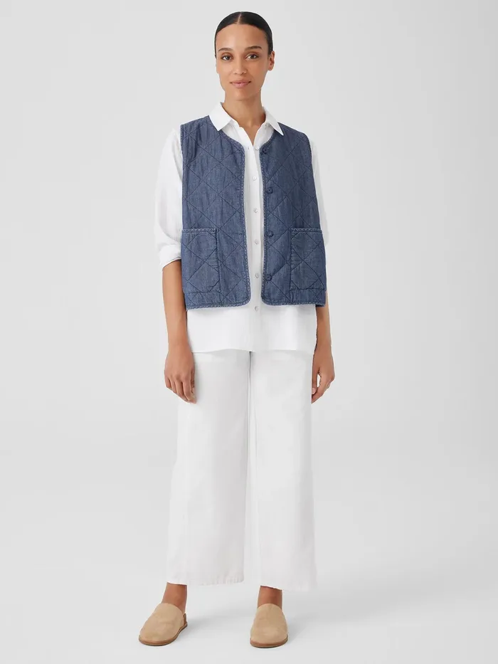 Airy Organic Cotton Twill Quilted Vest Denim Women Eileen Fisher Jackets Coats and Vests