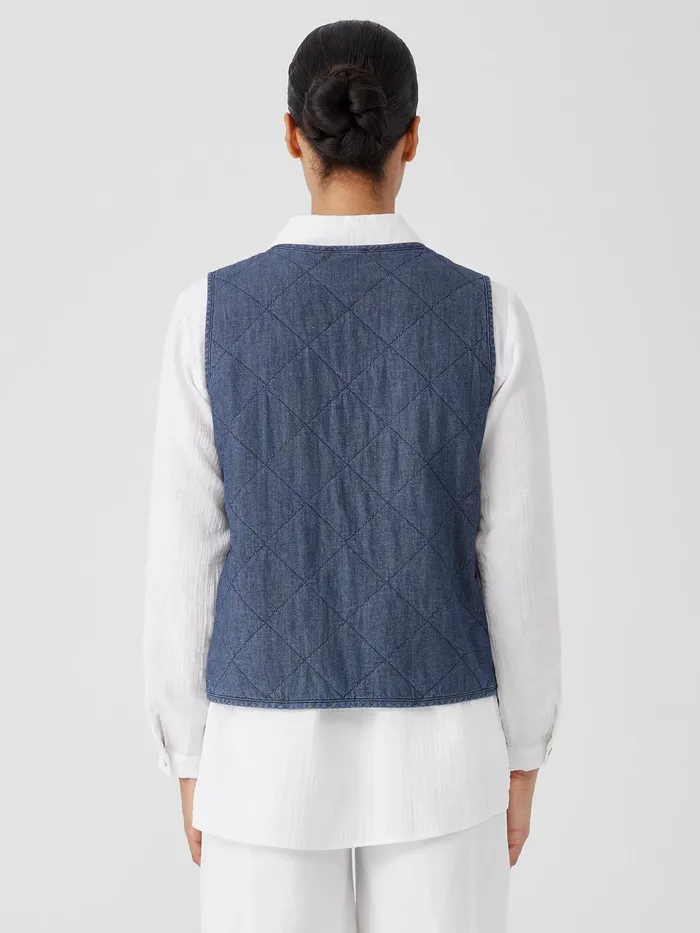 Airy Organic Cotton Twill Quilted Vest Denim Women Eileen Fisher Jackets Coats and Vests