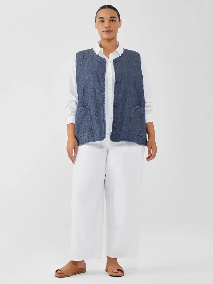 Airy Organic Cotton Twill Quilted Vest Denim Women Eileen Fisher Jackets Coats and Vests