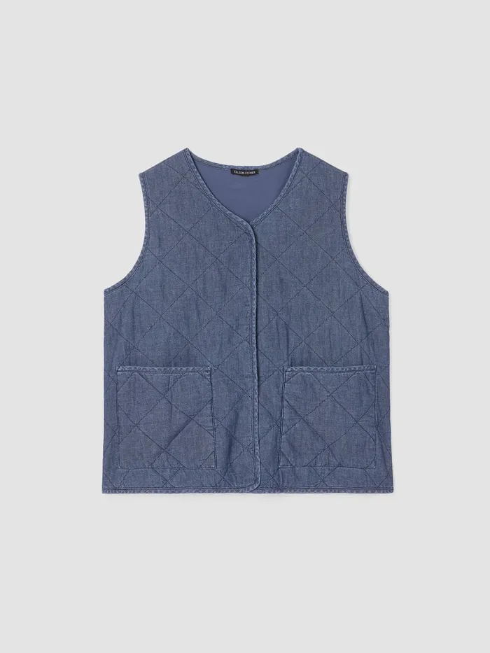 Airy Organic Cotton Twill Quilted Vest Denim Women Eileen Fisher Jackets Coats and Vests