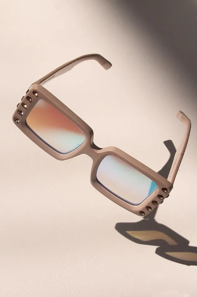 Aje Aje X Local Supply The Square Embellished Sunglasses Ecru Women Sunglasses