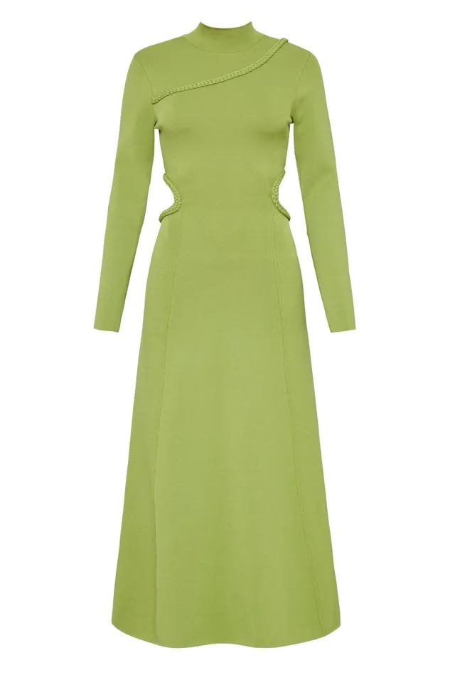 Aje Amelie Braided Cut Out Knit Dress Verdant Green Women Body and Crepe Knit
