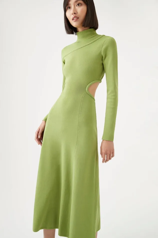 Aje Amelie Braided Cut Out Knit Dress Verdant Green Women Body and Crepe Knit