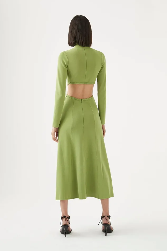 Aje Amelie Braided Cut Out Knit Dress Verdant Green Women Body and Crepe Knit