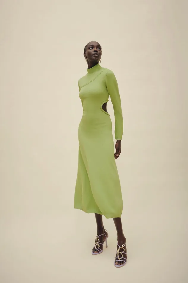 Aje Amelie Braided Cut Out Knit Dress Verdant Green Women Body and Crepe Knit