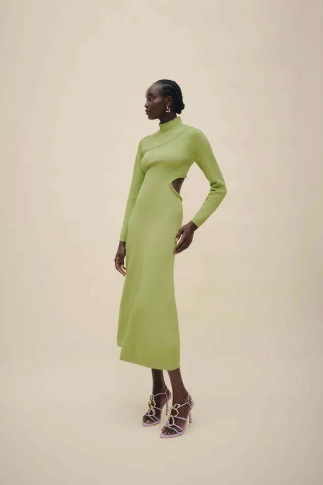 Aje Amelie Braided Cut Out Knit Dress Verdant Green Women Body and Crepe Knit