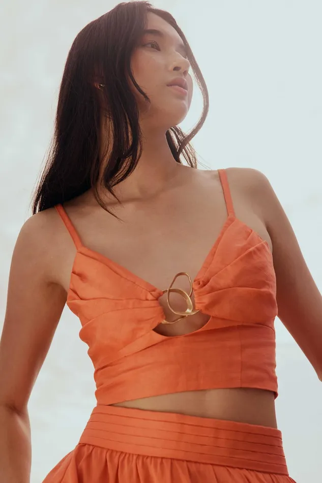 Aje Ariel Sculptural Ring Top Coral Women Tops