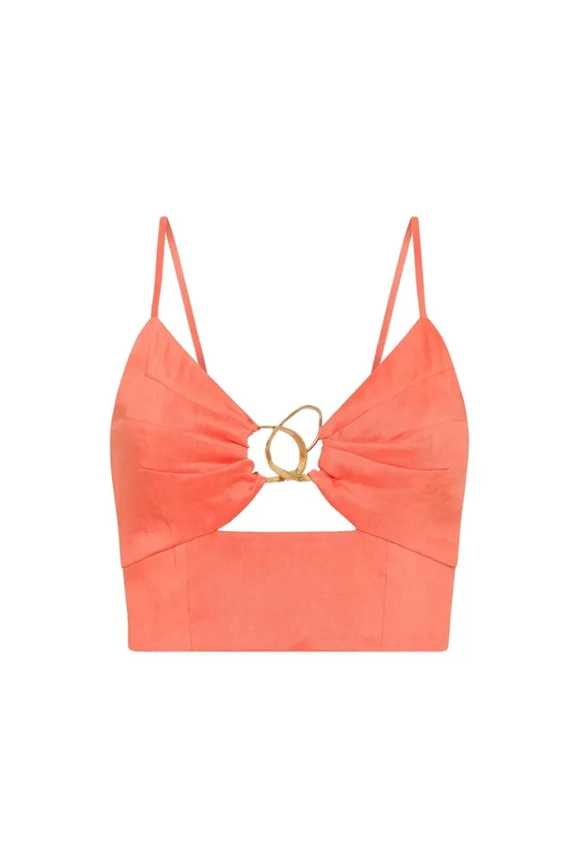 Aje Ariel Sculptural Ring Top Coral Women Tops