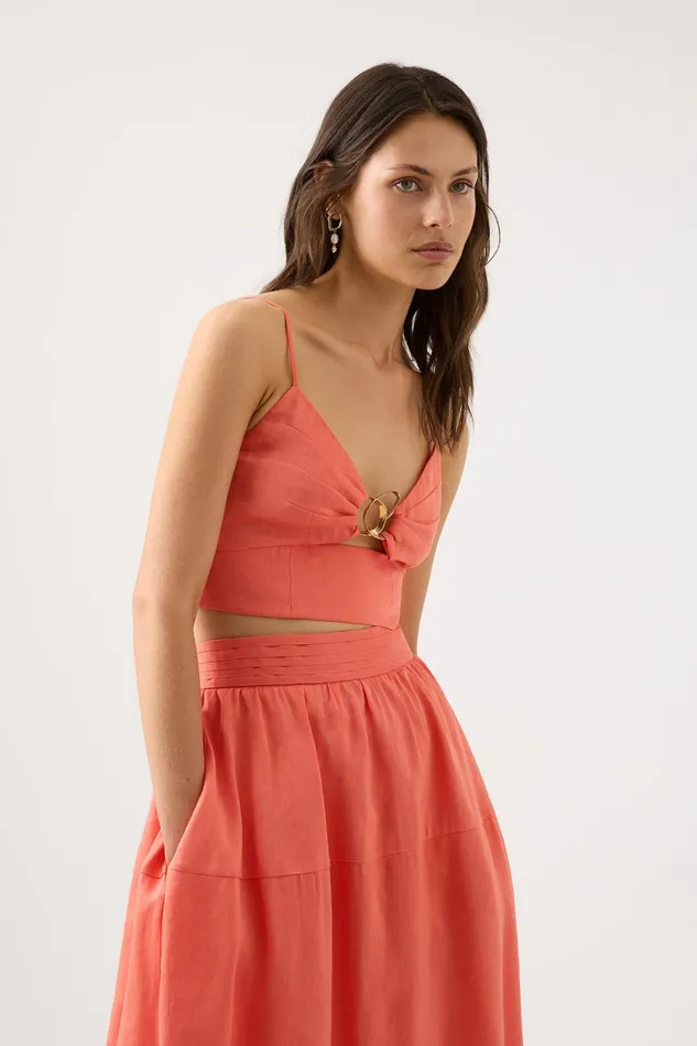 Aje Ariel Sculptural Ring Top Coral Women Tops
