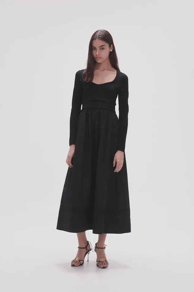 Aje Audrey Knit Midi Dress Black Women Dresses