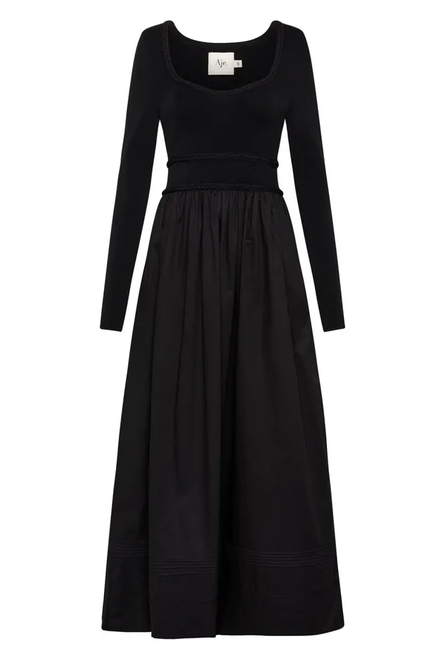 Aje Audrey Knit Midi Dress Black Women Dresses
