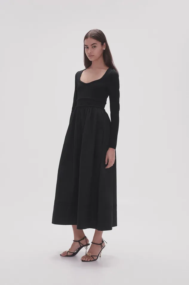 Aje Audrey Knit Midi Dress Black Women Dresses