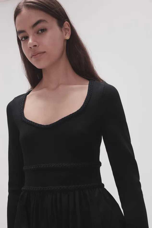Aje Audrey Knit Midi Dress Black Women Dresses