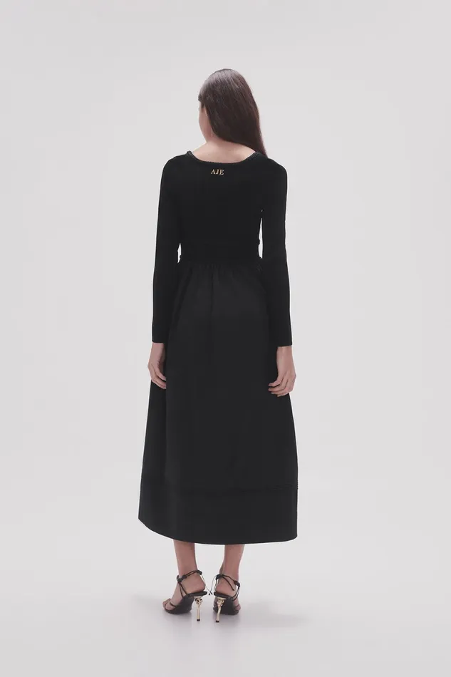 Aje Audrey Knit Midi Dress Black Women Dresses