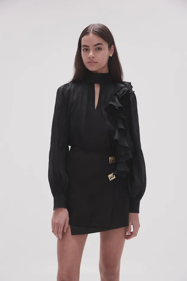 Aje Aura Frilled Tie Blouse Black Women Tops