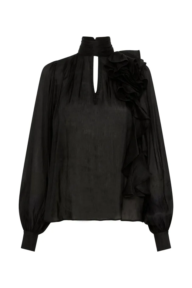 Aje Aura Frilled Tie Blouse Black Women Tops