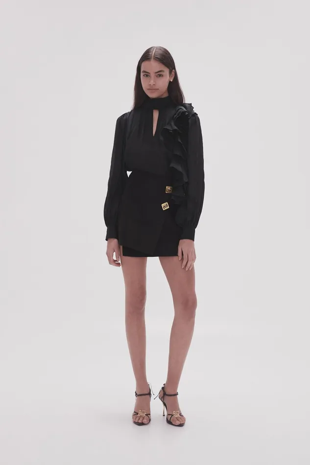 Aje Aura Frilled Tie Blouse Black Women Tops
