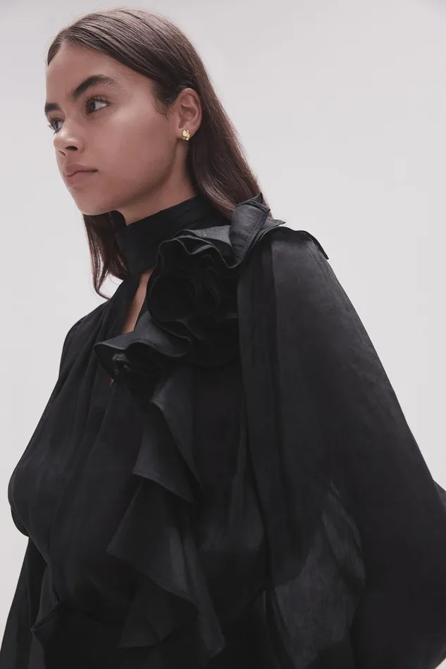 Aje Aura Frilled Tie Blouse Black Women Tops