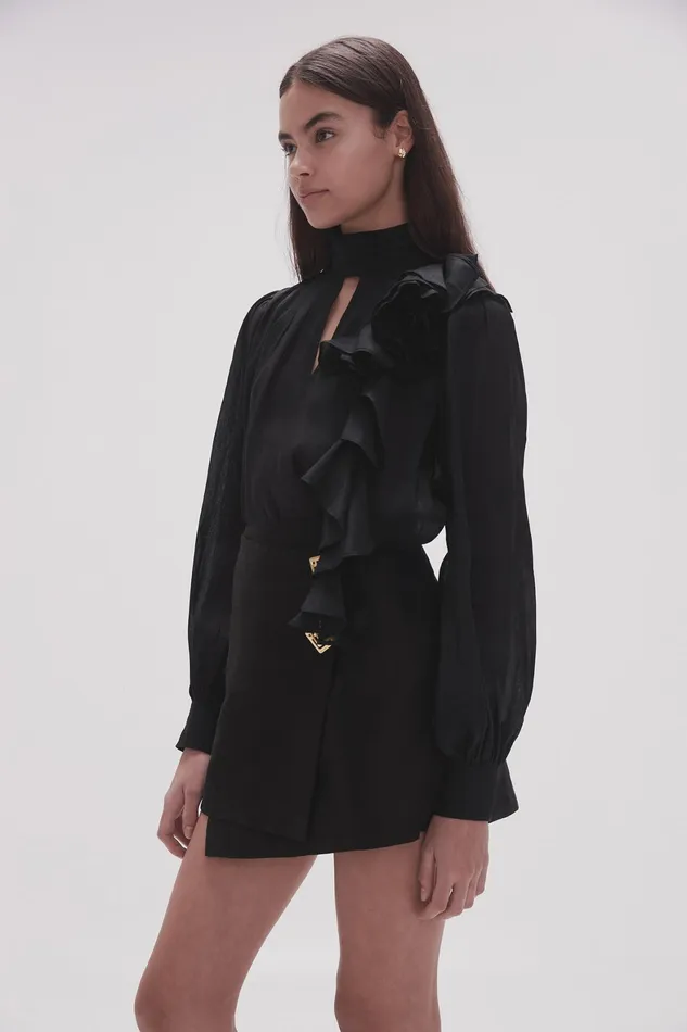 Aje Aura Frilled Tie Blouse Black Women Tops