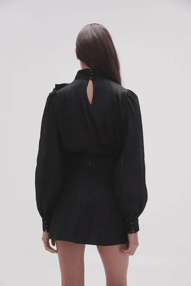 Aje Aura Frilled Tie Blouse Black Women Tops