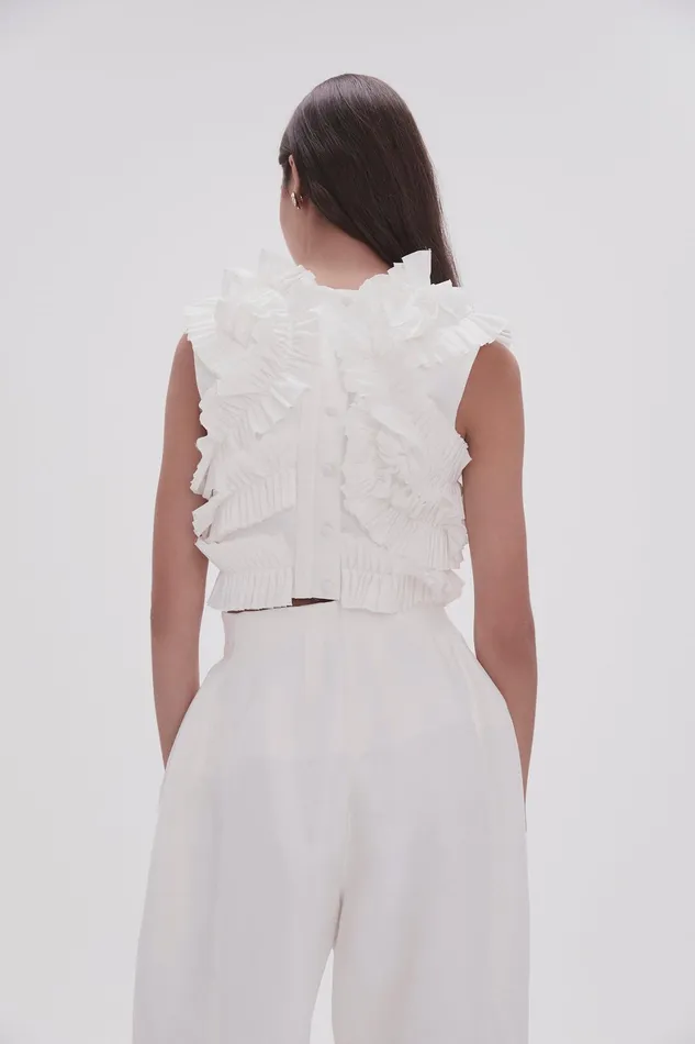 Aje Aurelia Frill Shell Top Ivory Women Tops