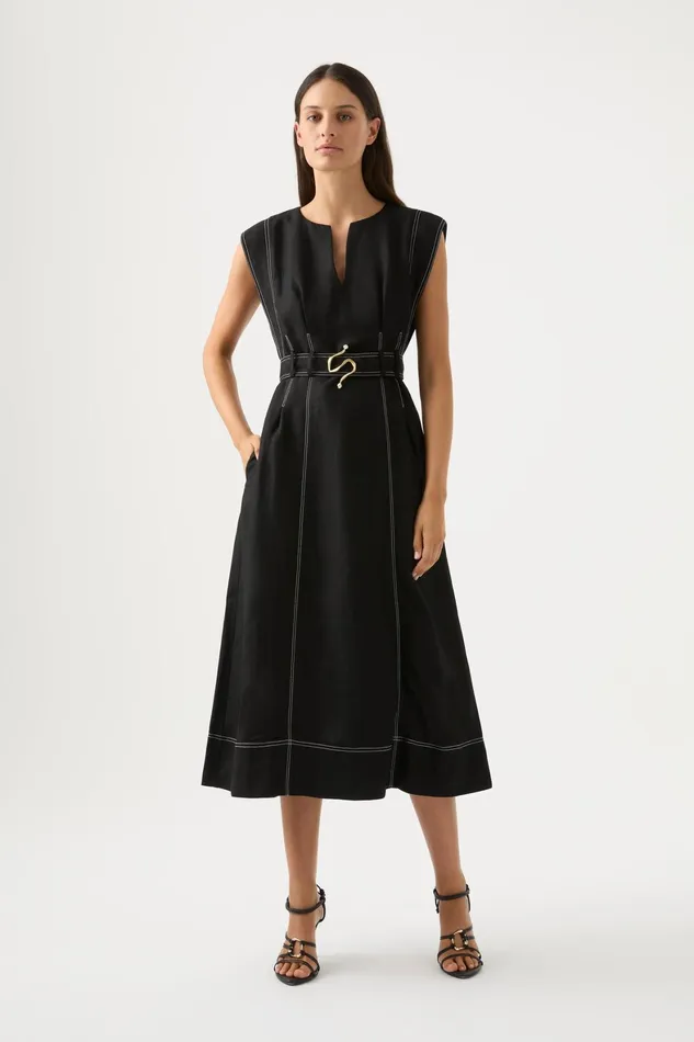 Aje Beacon Structured Midi Dress Black Women Dresses