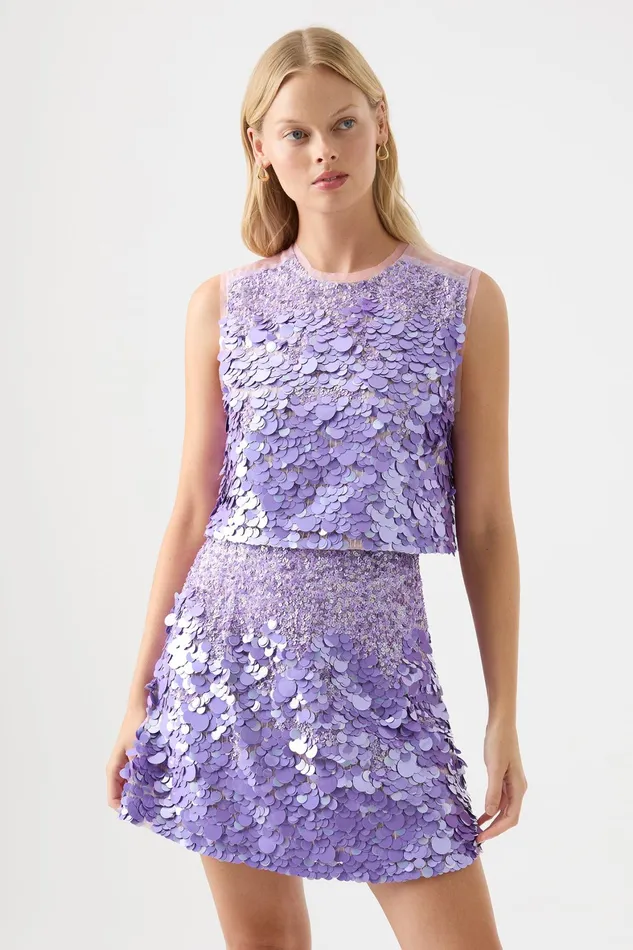 Aje Celeste Sequin Shell Top Lilac Women Tops