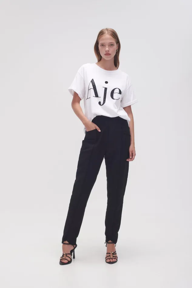 Aje Classic Embellished Logo Tee Whiteblack Women Tees