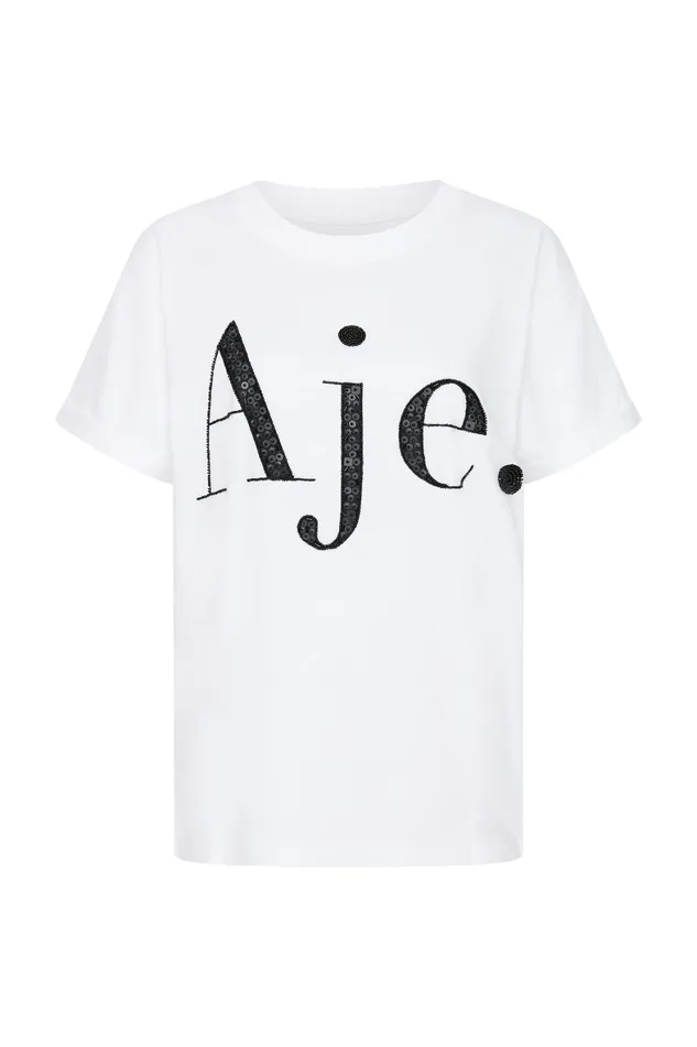Aje Classic Embellished Logo Tee Whiteblack Women Tees