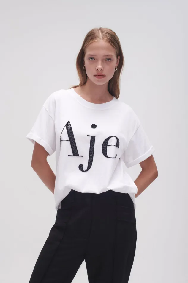 Aje Classic Embellished Logo Tee Whiteblack Women Tees