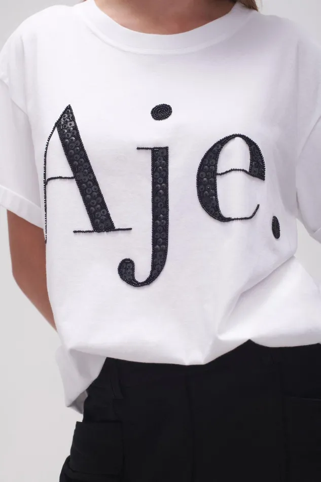 Aje Classic Embellished Logo Tee Whiteblack Women Tees
