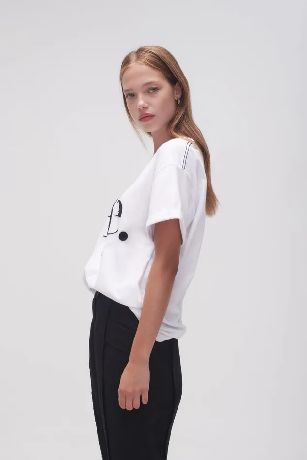 Aje Classic Embellished Logo Tee Whiteblack Women Tees