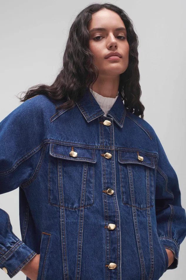 Aje Colorado Denim Jacket Washed Indigo Women Blazers Jackets and Coats