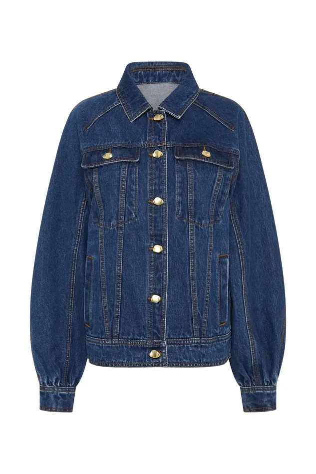 Aje Colorado Denim Jacket Washed Indigo Women Blazers Jackets and Coats
