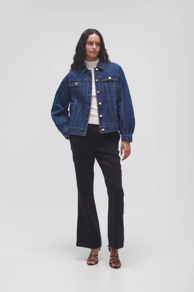 Aje Colorado Denim Jacket Washed Indigo Women Blazers Jackets and Coats