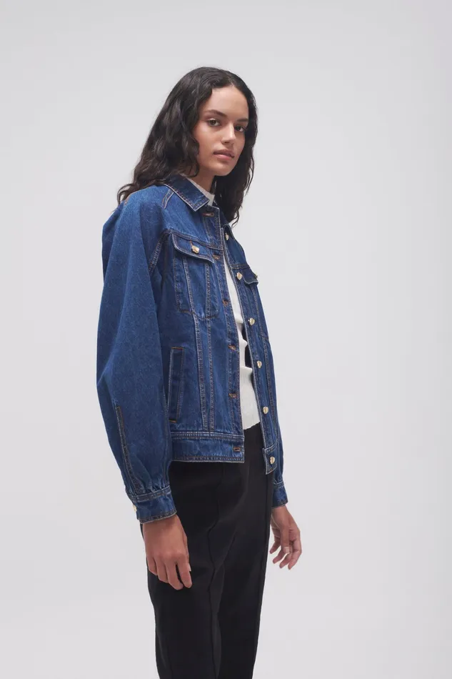 Aje Colorado Denim Jacket Washed Indigo Women Blazers Jackets and Coats