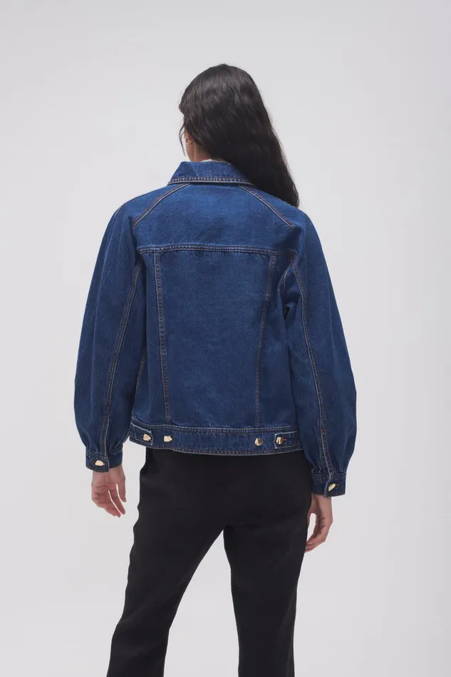 Aje Colorado Denim Jacket Washed Indigo Women Blazers Jackets and Coats