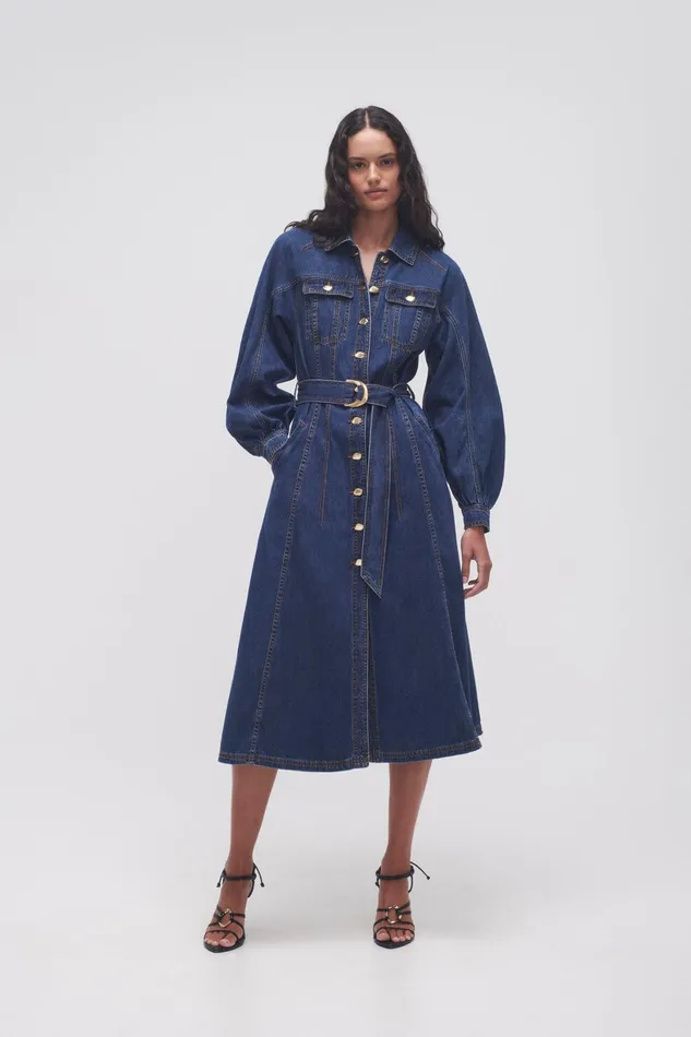 Aje Colorado Denim Midi Dress Washed Indigo Women Dresses
